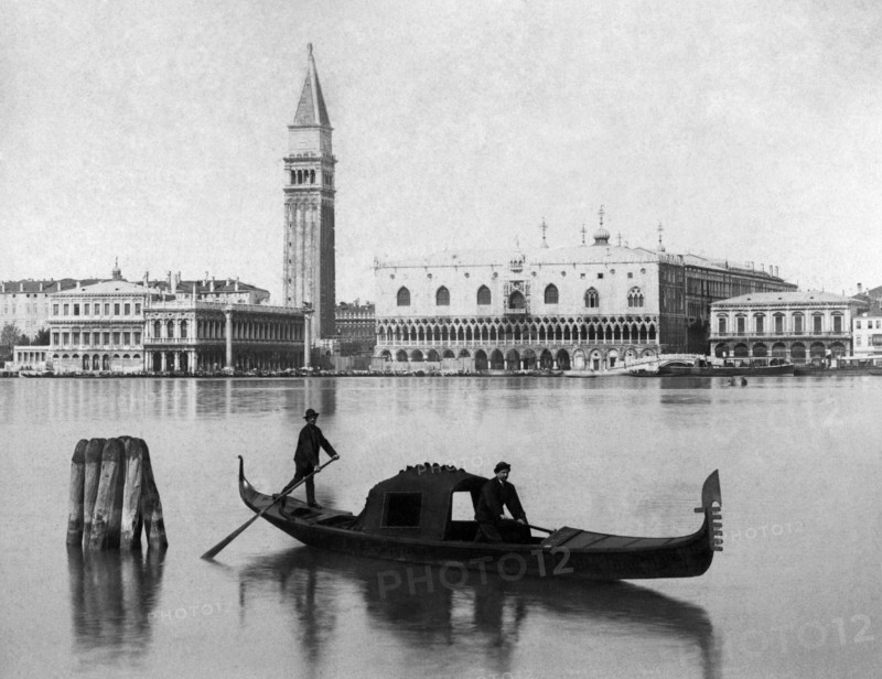 italie, lido de venise, gondoles dans la lagune, 1887