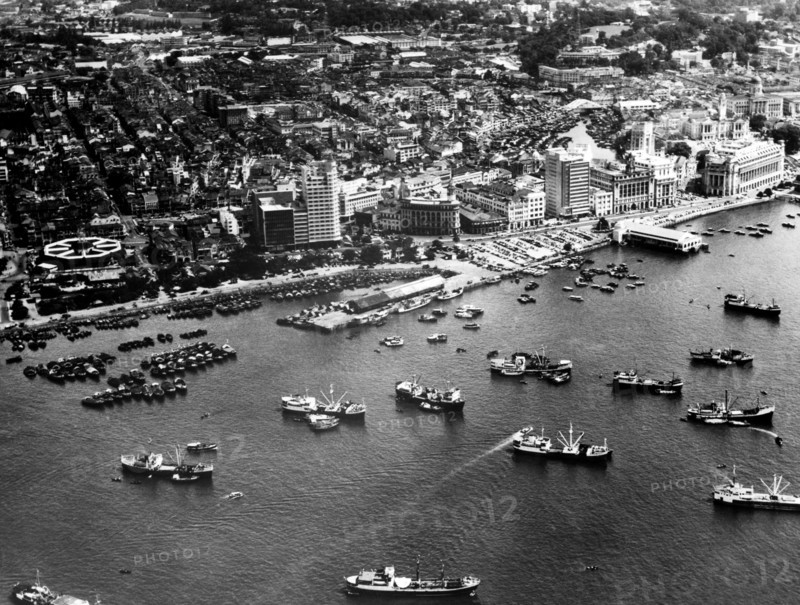malaisie, singapour, vue de l'île et du port, 1964