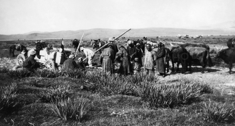 mongolie du nord, raid pekin-paris, l'itala coulé dans le fando entre urga et kiakhta, 1907