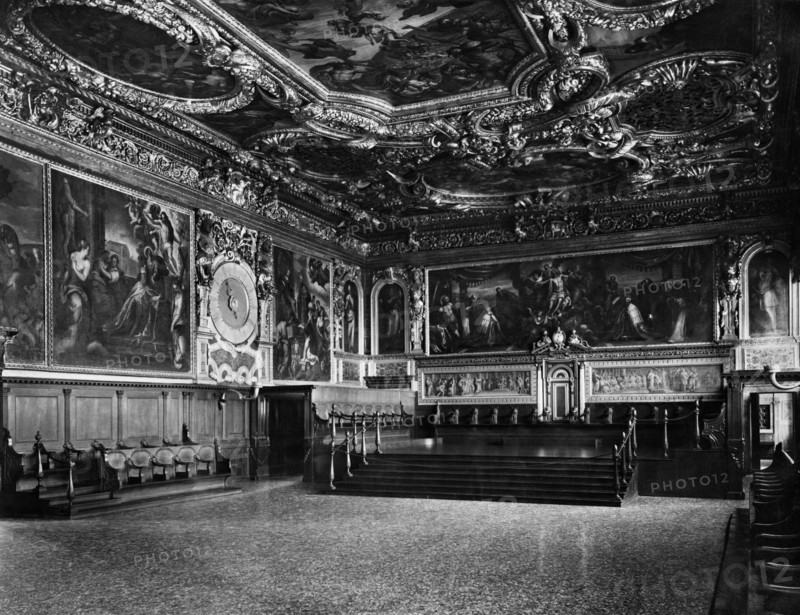 italie, venise, venise, intérieur du palais ducal, salle du sénat, 1920 1930