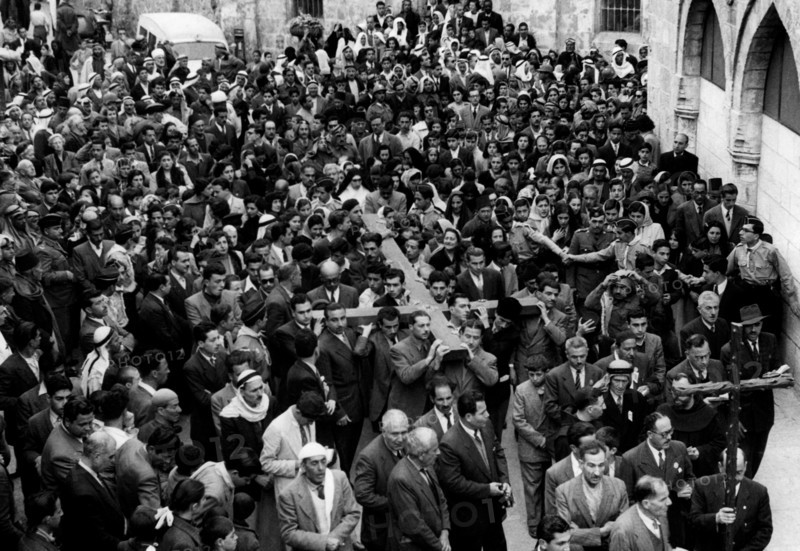 moyen-orient, israel, jerusalem, procession pendant la semaine sainte, 1956
