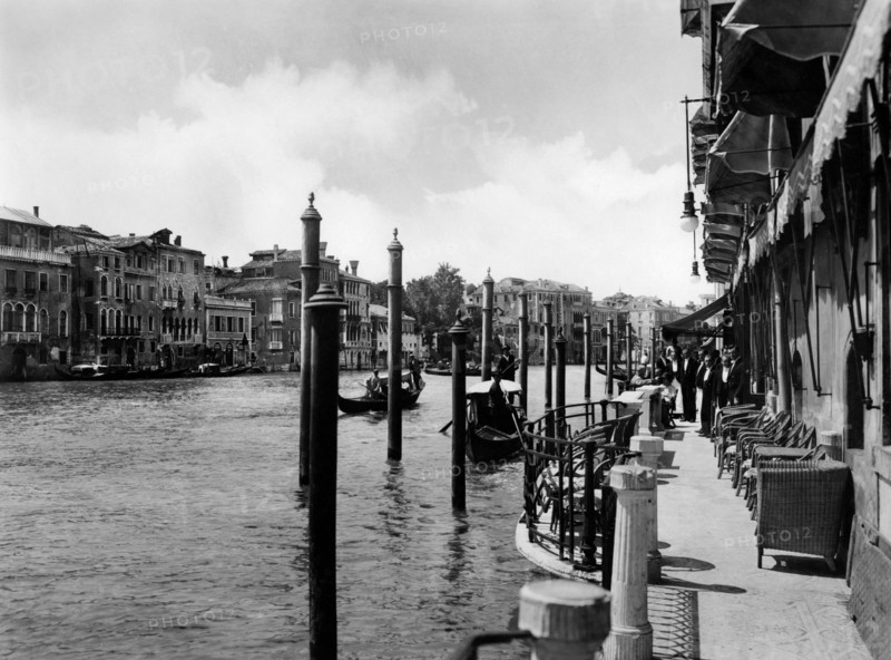 italie, venise, terrasse du grand hotel sur le grand canal, 1920