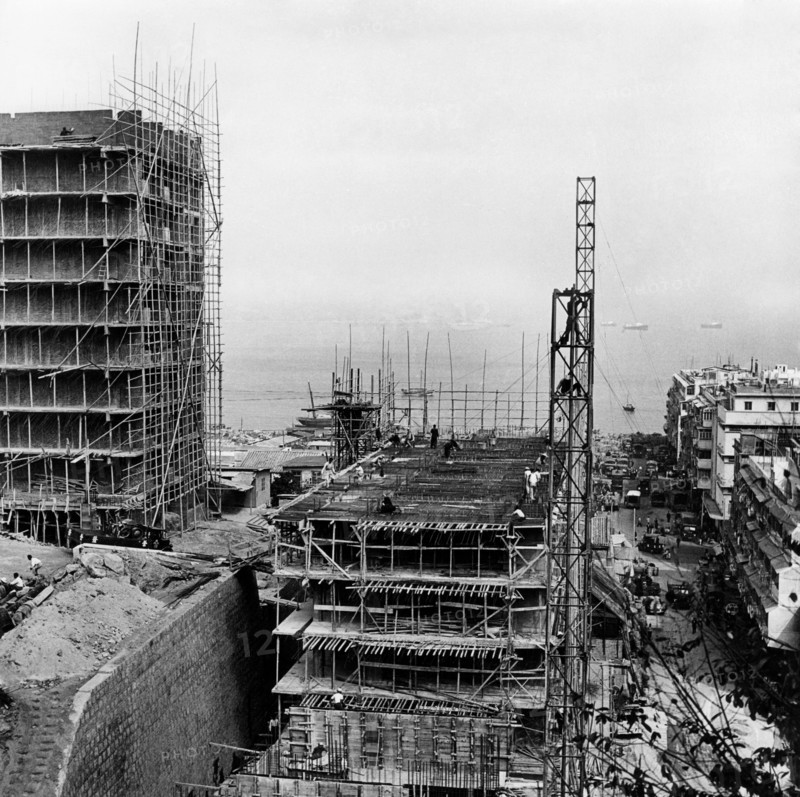 asie, chine, hong kong, chantiers d'extension de la ville, 1958