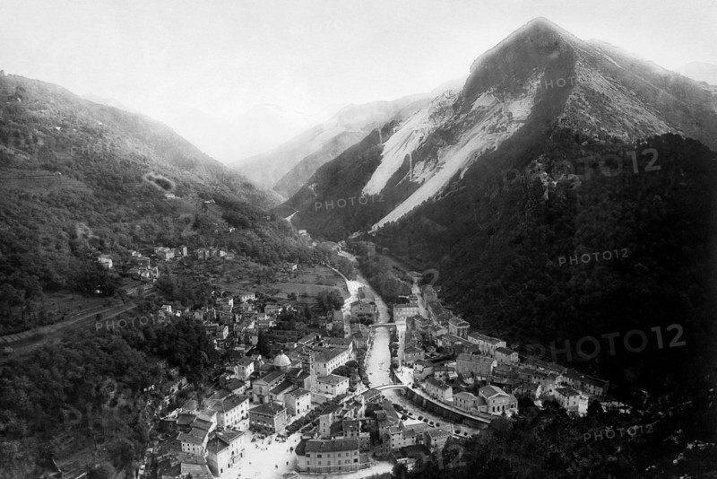 europe, italie, toscane, lucca, seravezza, panorama de la ville, 1908
