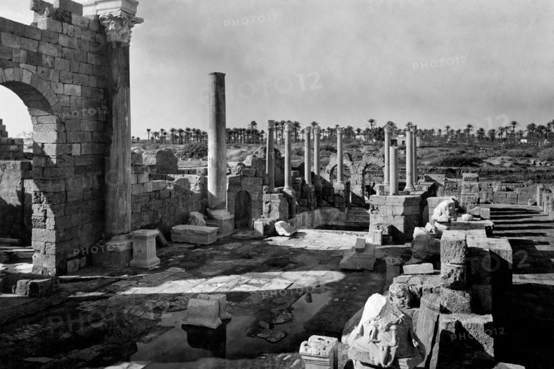afrique, libye, leptis magna, vue des ruines, 1910 1920