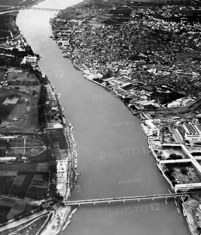 afrique, egypte, le caire, vue aerienne du fleuve nil, 1920 1930