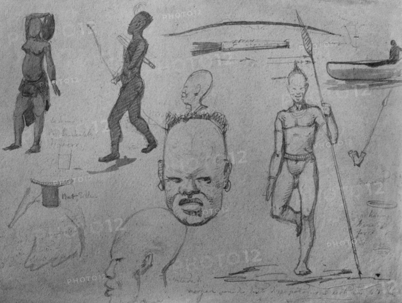 afrique, dessins d'explorateurs anthropologiques, africains indigènes, 1910 1920