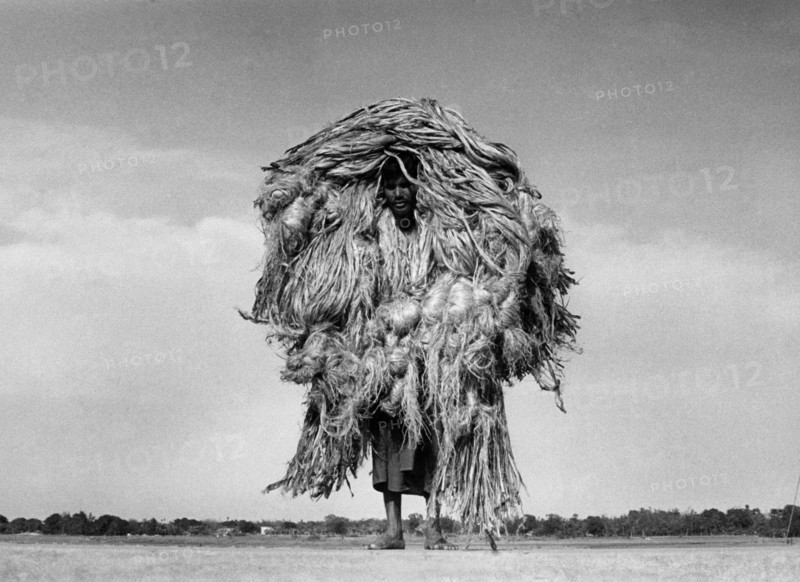 pakistan, transport de jute sur l'épaule, 1960