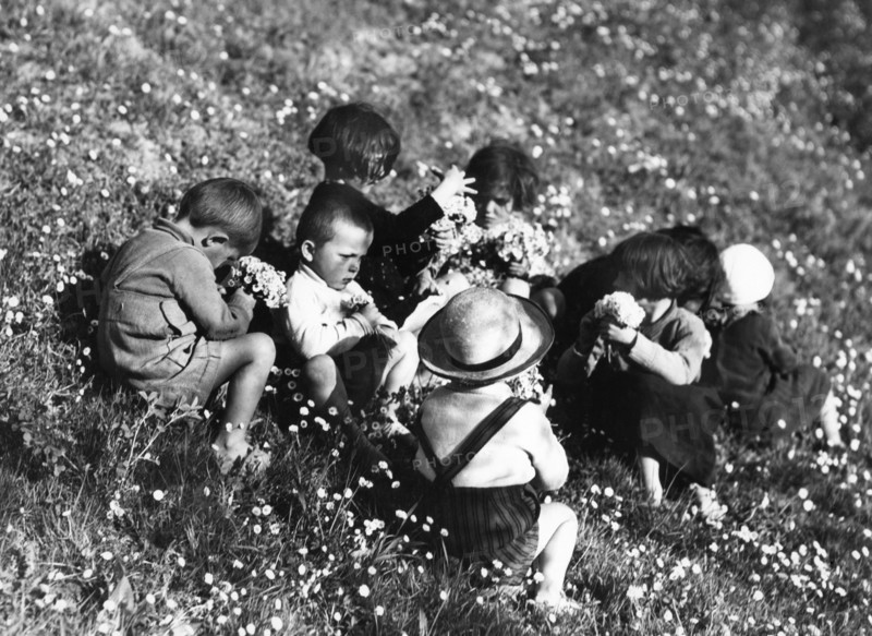cremona, enfants cueillant des fleurs, 1953