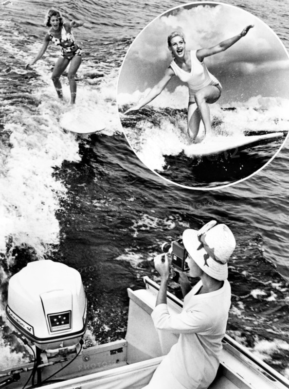 surf dans le sillage du hors-bord, floride, 1964