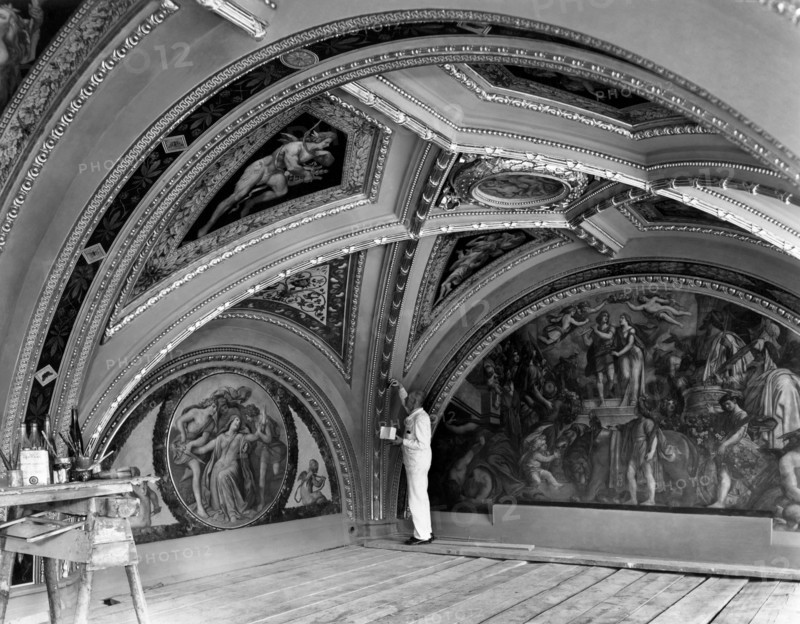 Reconstruction work of the loggia of the opera house. wiener staatsoper. vienna 1954