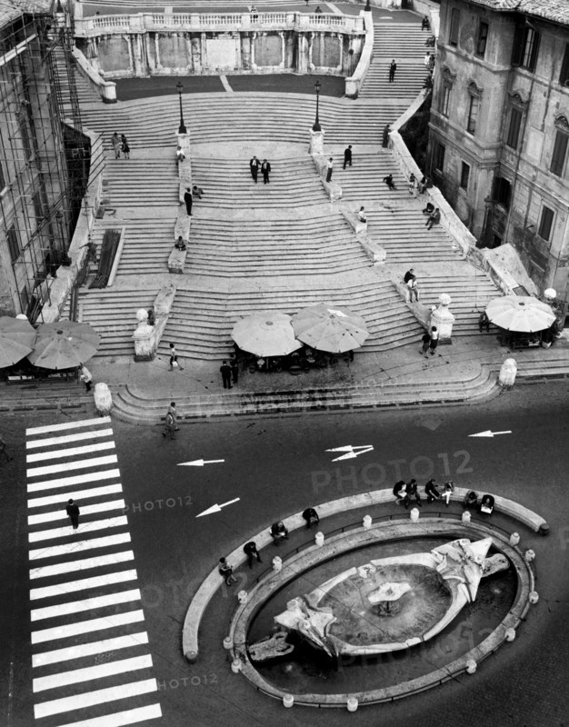 Rome. aerial view of the steps of the trinity of the mountains and piazza di spagna. 1962