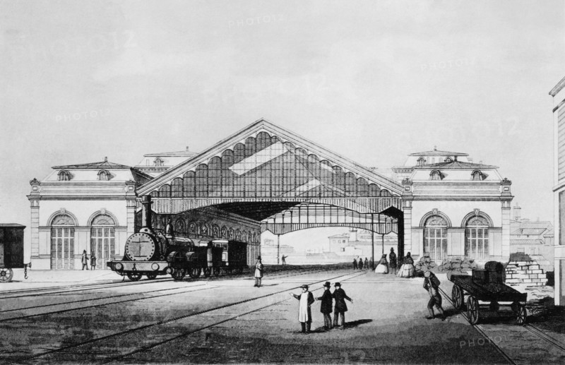Italy. Rome. Termini Station at the time of Pope Pius IX in an 1850 engraving