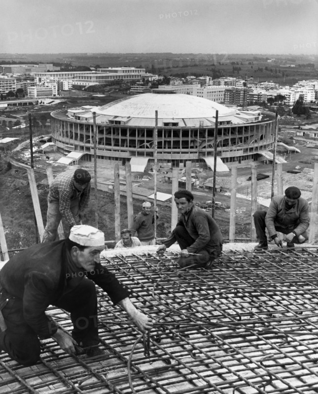 Italy. Lazio. Rome. construction of the Sports Palace for the 1960 Rome Olympics. 1959