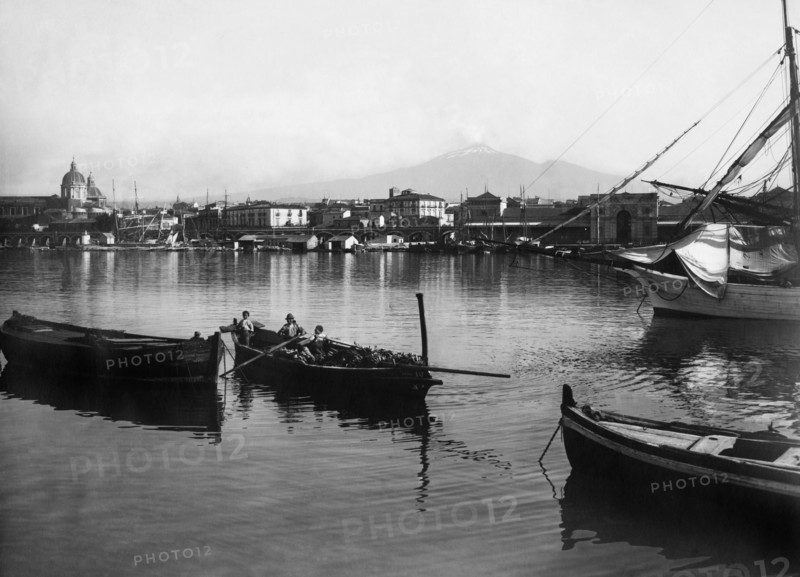 Harbour. Mount Etna. Catania. Sicily. Italy 1910