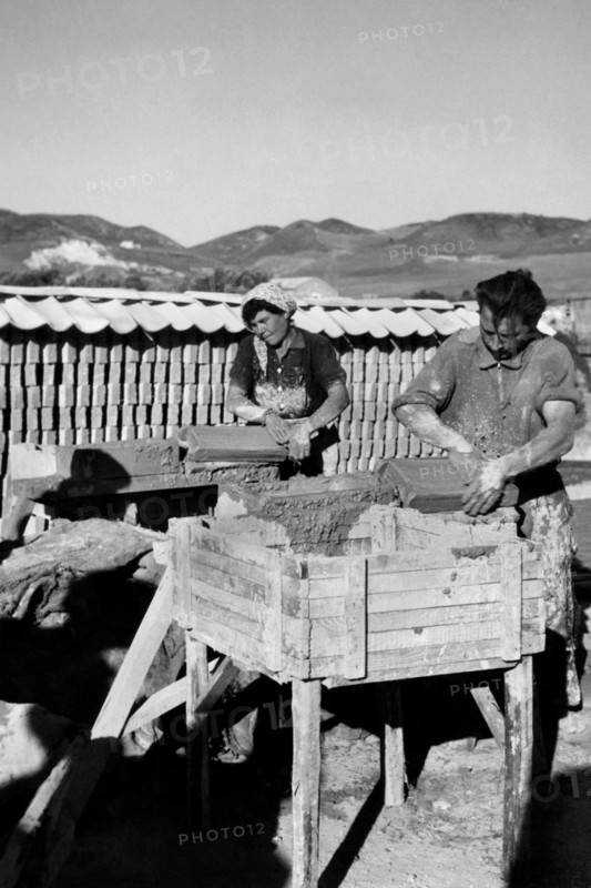 Women Working At The Bricks Factory. Catanzaro Marina. Calabria. Italy. 1952