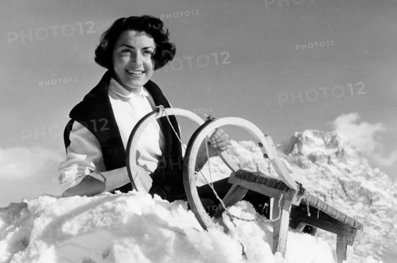 Italy. Cortina. Woman With Sleigh. 1952