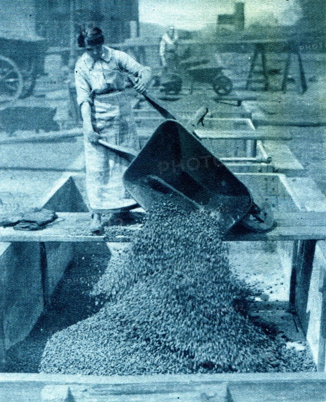 Wheeling coke to tracks at Coventry gasworks.