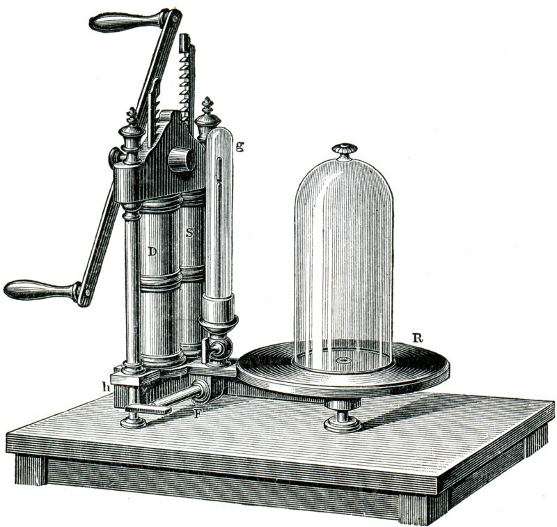 Air pump with two cylinders and valves.