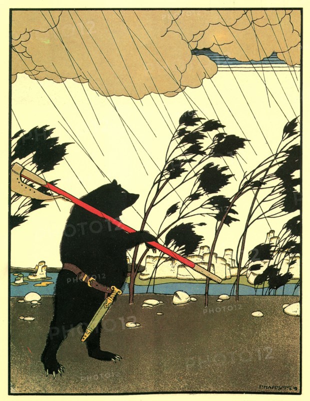 Bear, armed with an ax and sword.