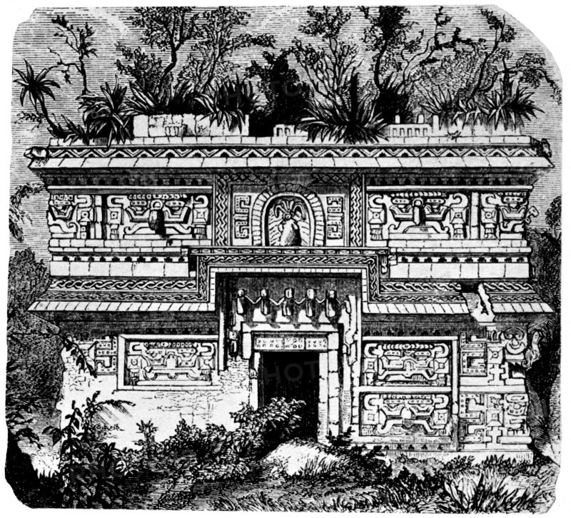 Facade of the temple in the city of Chichen Itza on the Yucatan Peninsula.