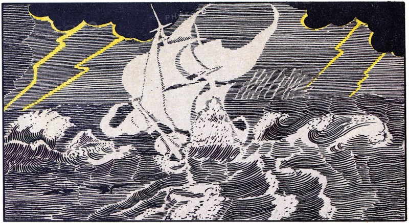 Ship in a stormy sea.