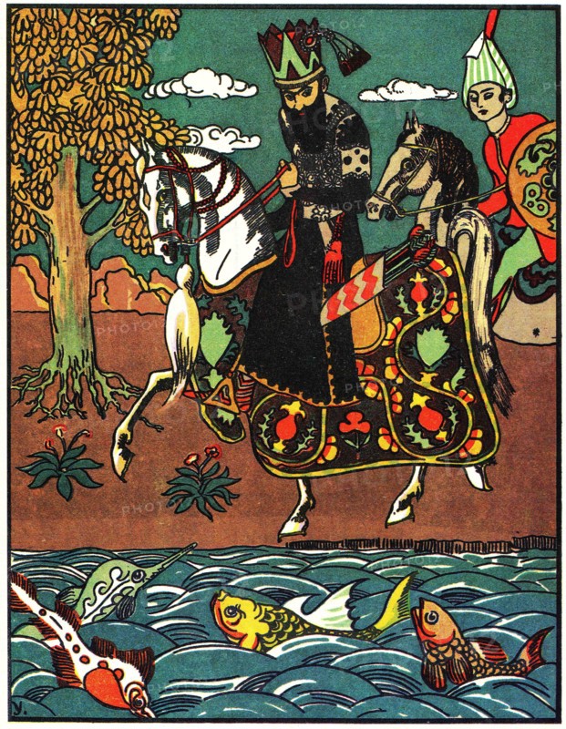 Oriental ruler, riding on horseback.