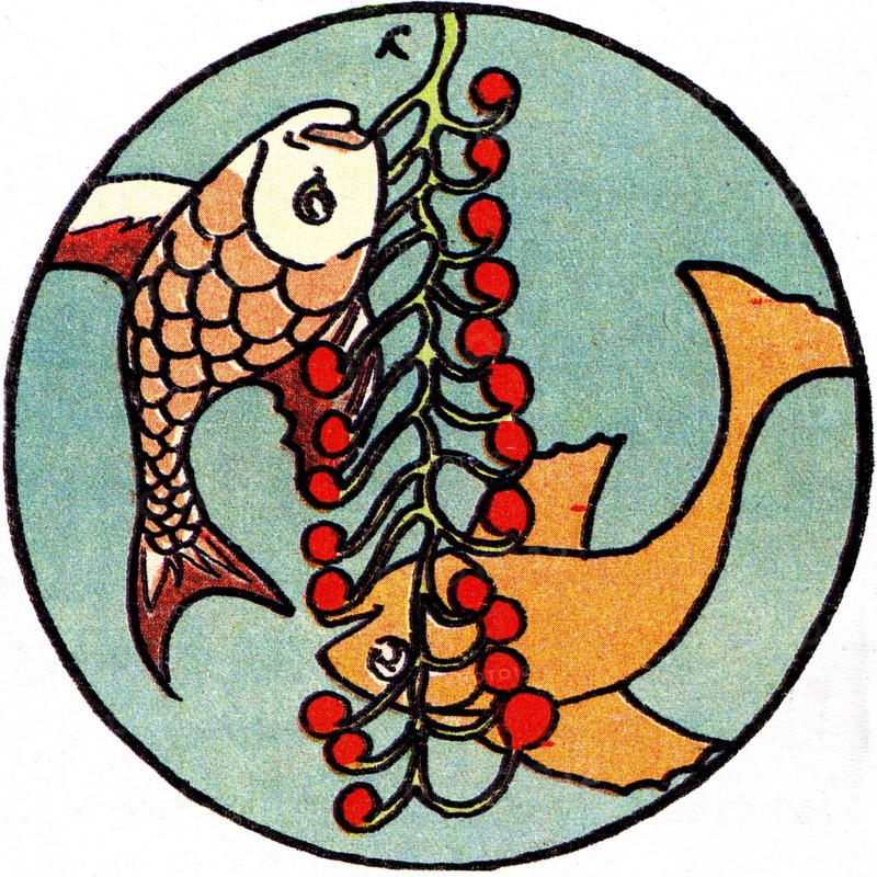 Two fishes in the round.