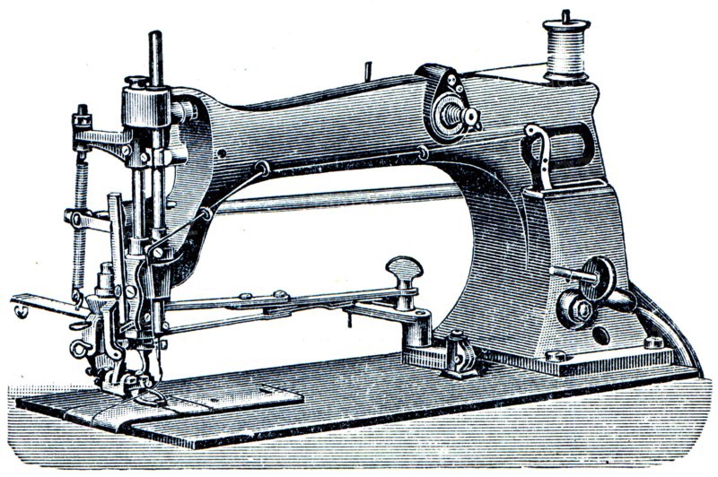 Machine for sewing on buttons.