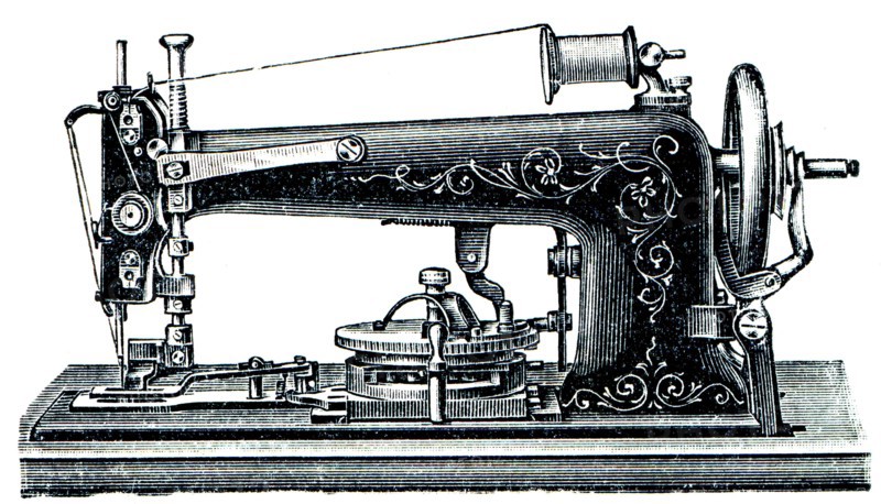 Machine for sewing on buttons.