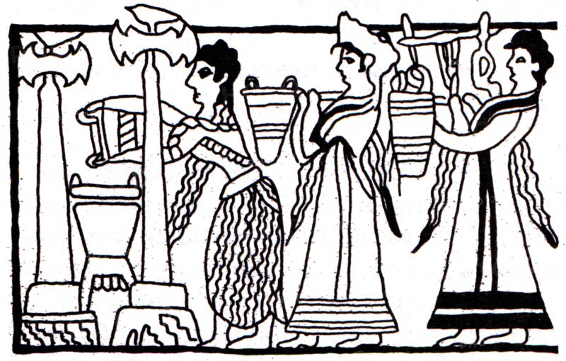 Detail of the image on the sarcophagus from Hagia Triada, Crete.
