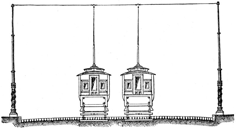 Tram with above-ground wires.