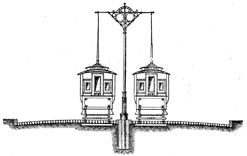 Tram with above-ground wires.
