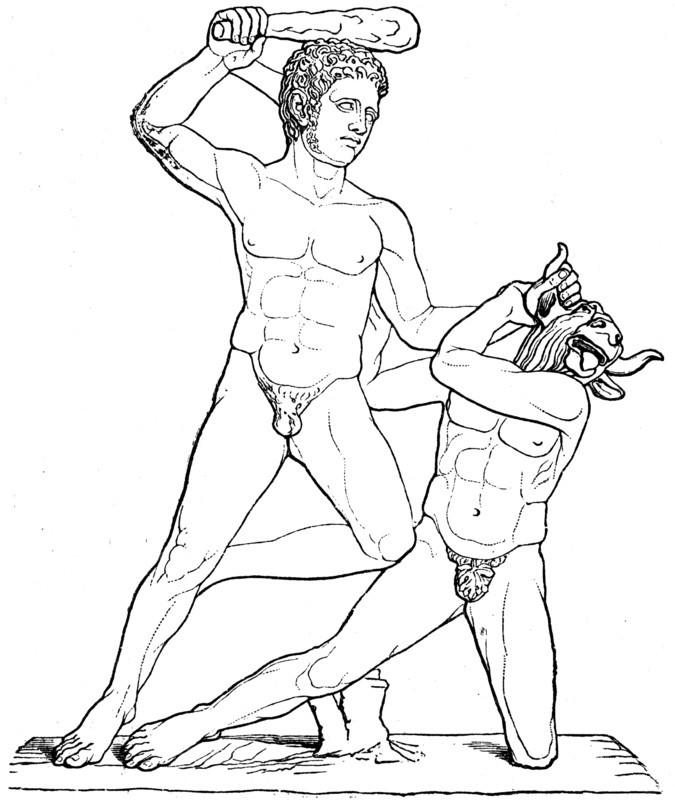 Theseus and Minotaur, antique sculpture.
