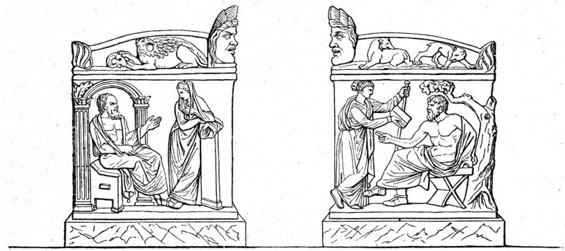 Socrates and Erato, Calliope and Homer - a sarcophagus that is stored in the Louvre, Paris.