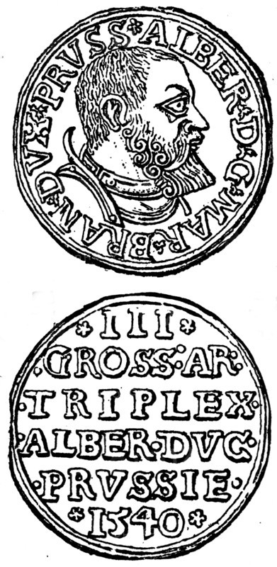 Threepenny coin of Duke Albrecht of Prussia.