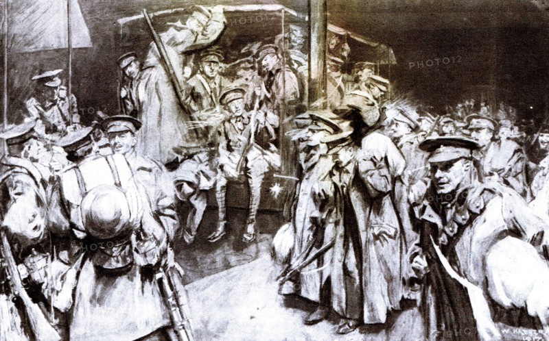 Soldiers bound for the front leaving Euston in volunteer motor transports for the boat trains.