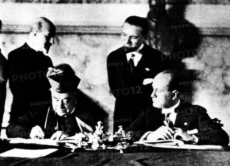 The Signature Of Of The Lateran Pacts Between Cardinal Pietro Gasparri And Benito Mussolini.