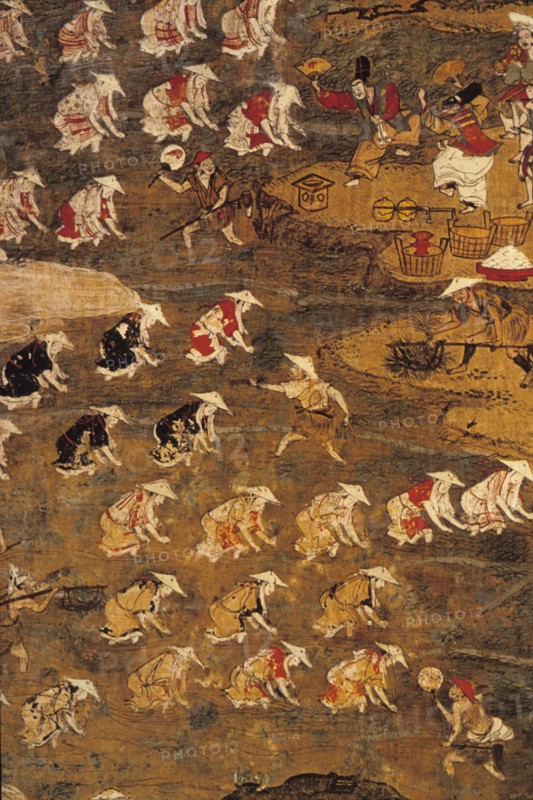 Japan Heian Period. 794-1185. Rice Sowing with The Dengaku. Ritual Shintoist Dance