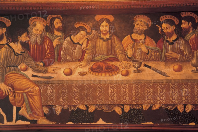 Italy. Abruzzo. C/o Ocre. Monastery of Sant'anna. Fresco of The Last Supper