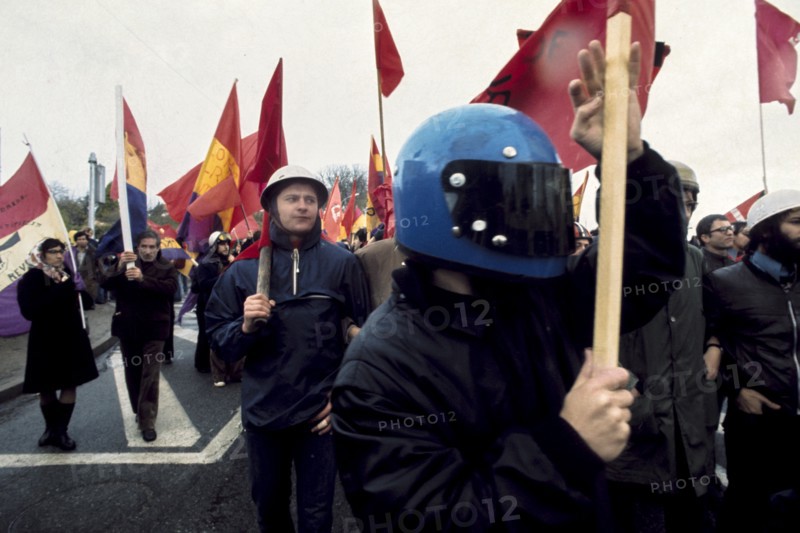 AntiFranco militants during a demonstration, spain, 70's