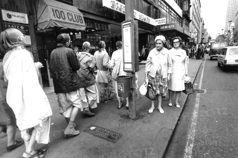 People walking in oxford street, london, uk, 70's