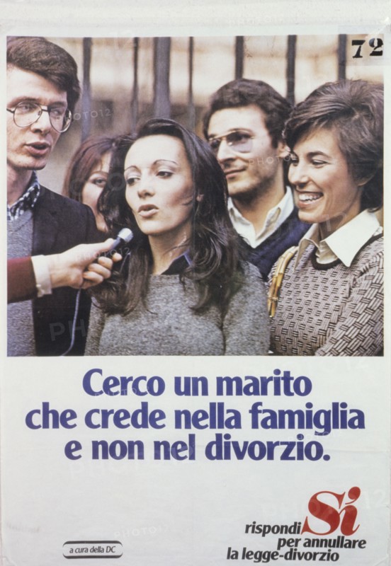 Seeking a husband who believes in family and not in divorce, Christian democracy, referendum on divorce, 1974