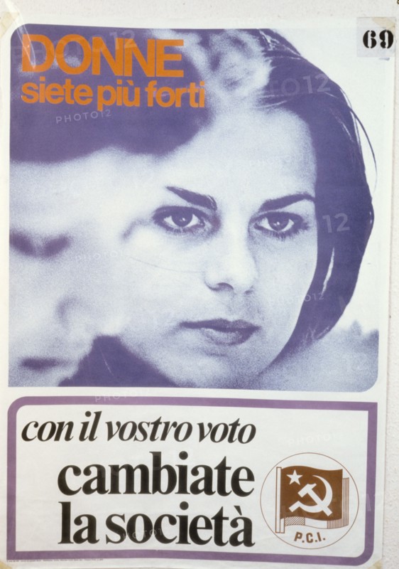 Women you are stronger, with your vote changed society, political manifesto p.c.i., 1975