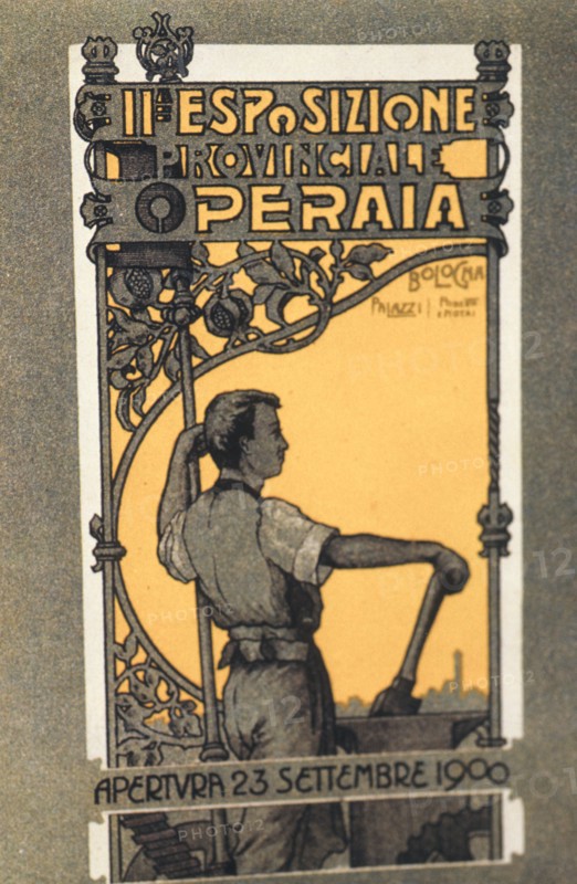 II working provincial exhibition, a postcard by ludovico ramponi, bologna 1900