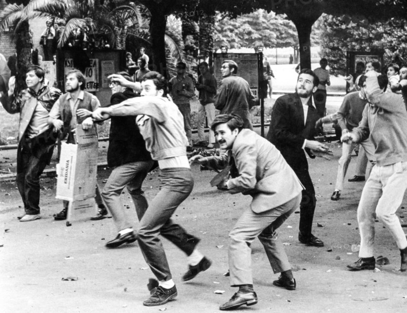 Stone-throwing clashes between students of opposing factions University, Rome, 1966