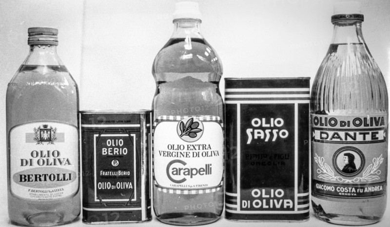 Olive oil bottles and cans
