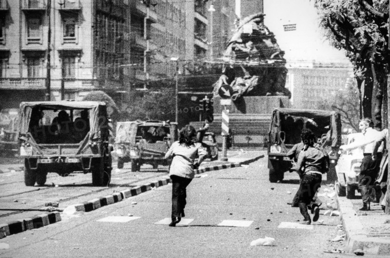 Disorder in milan in front of MSI's headquarters, the day after the massacre in brescia, 1974