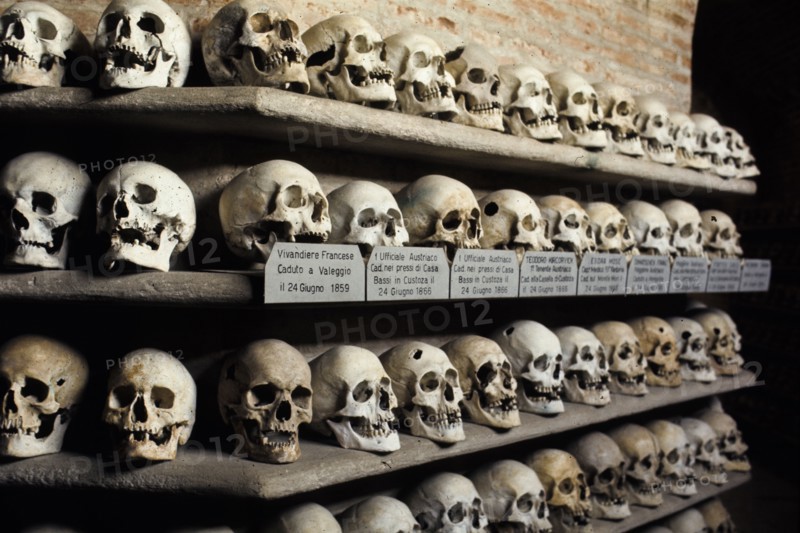 Remains of soldiers of the Italian and Austrian army who died in the two battles of Custoza, ossuary of Custoza, Italy
