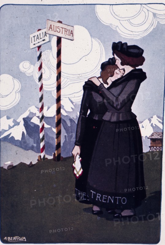Italy before World War I with trento and trieste still Austrian, illustration by aurelio bertiglia